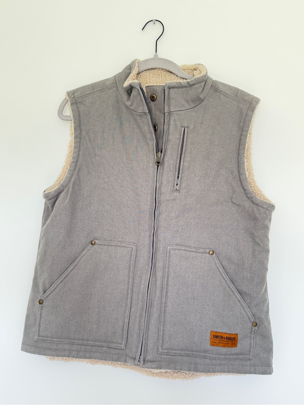 Smith + Rogue Gray Sherpa-Lined Zip Vest